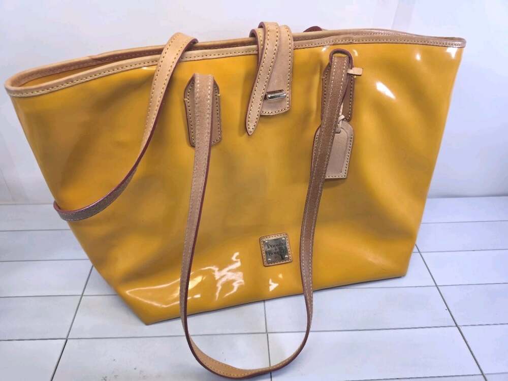 Dooney & Bourke Patent Leather Marigold Dsrk Yellow Tote Bag Purse